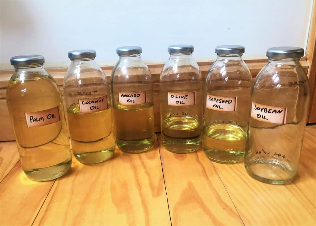 Representation of the Litres of different oil types that can be produced per hectare of land.